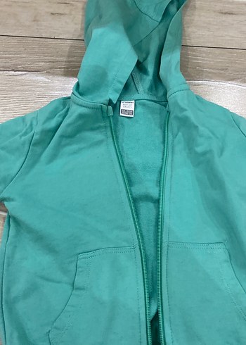 Kız Çocuk Turkuaz Kapüşonlu Fermuarlı Ceket - Görsel 2