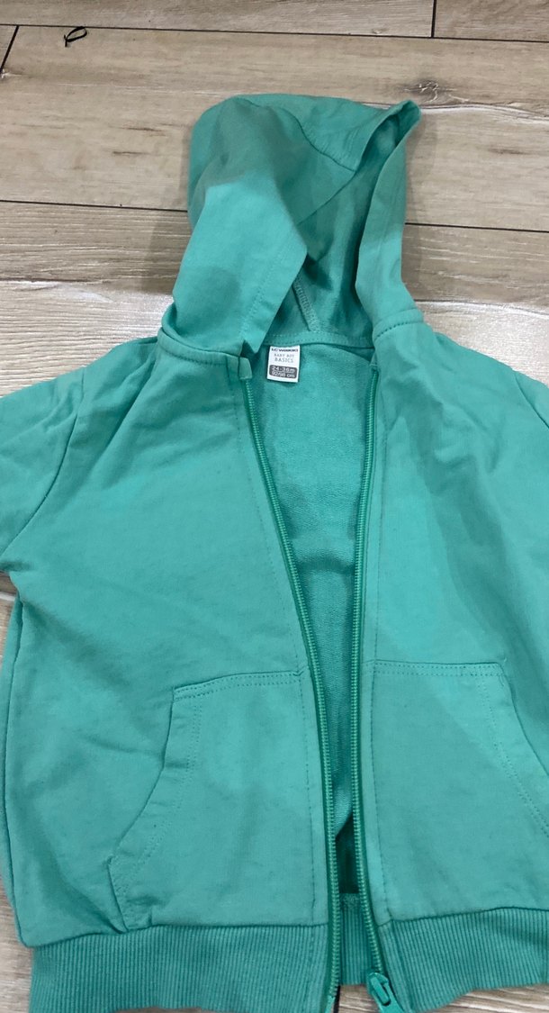 Kız Çocuk Turkuaz Kapüşonlu Fermuarlı Ceket - Görsel 2