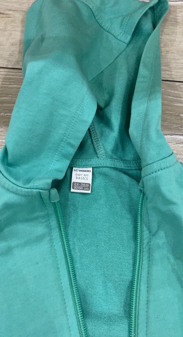 Kız Çocuk Turkuaz Kapüşonlu Fermuarlı Ceket - Görsel 3