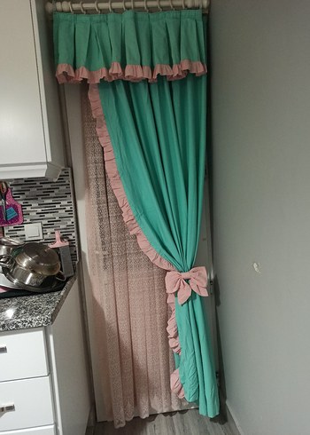 Mutfak için  Pembe Fırfırlı Pastel Perde - Görsel 2