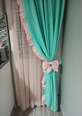 Mutfak için  Pembe Fırfırlı Pastel Perde - Görsel 4