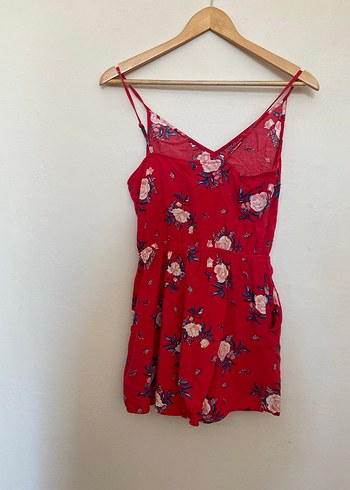 Kırmızı Çiçek Desenli Bohem Kadın Tulum - Görsel 4