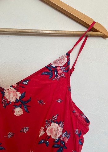 Kırmızı Çiçek Desenli Bohem Kadın Tulum - Görsel 3