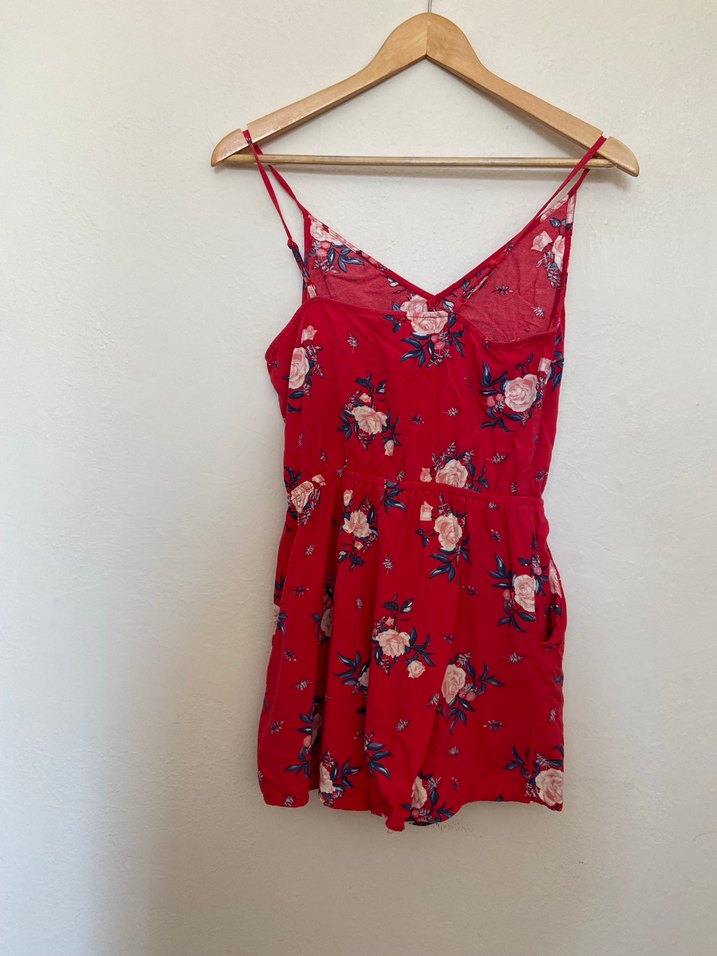 Kırmızı Çiçek Desenli Bohem Kadın Tulum - Görsel 4