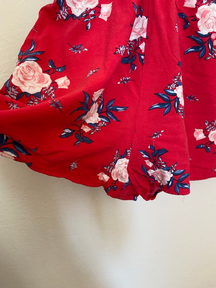 Kırmızı Çiçek Desenli Bohem Kadın Tulum - Görsel 2