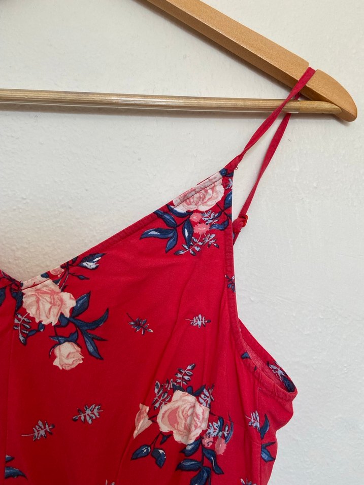 Kırmızı Çiçek Desenli Bohem Kadın Tulum - Görsel 3
