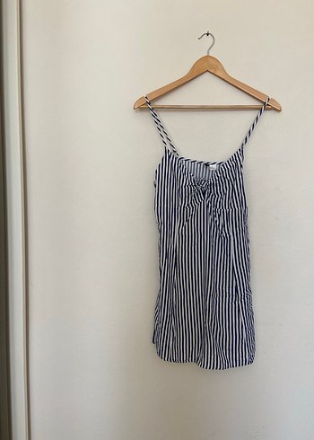 Çizgili Askılı mini elbise