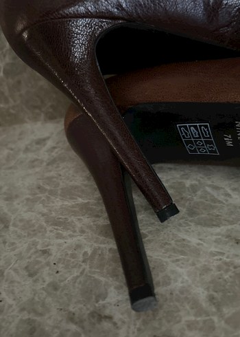 Kahverengi Deri Platform Topuklu Kadın Stiletto - Görsel 5