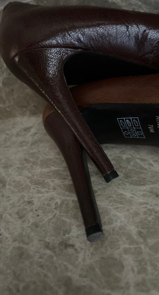 Kahverengi Deri Platform Topuklu Kadın Stiletto - Görsel 5