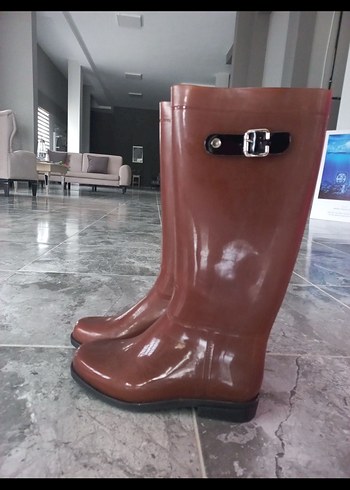 Kahverengi Tokalı Dizüstü Kadın yağmur Çizme - Görsel 3