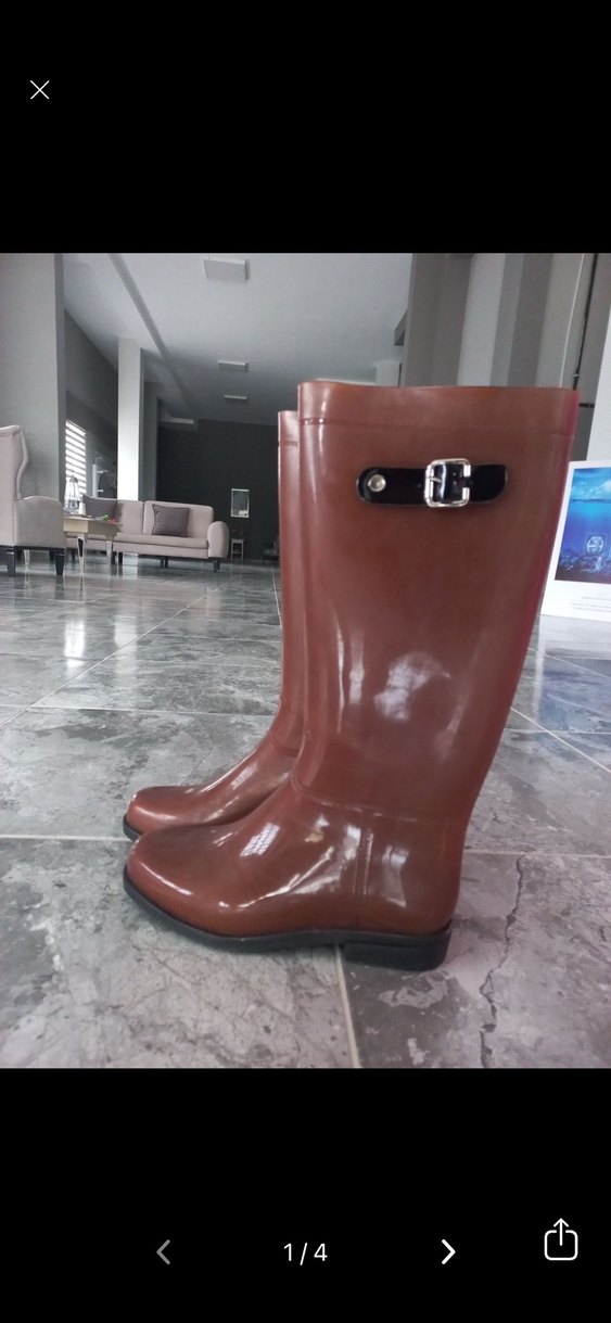 Kahverengi Tokalı Dizüstü Kadın yağmur Çizme - Görsel 3