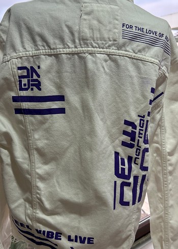 Beyaz Baskılı Kadın Denim Ceket - Görsel 2