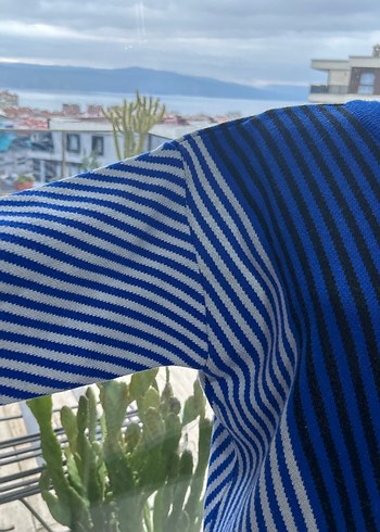 Kadın Mavi Çizgili Uzun Kollu Triko Kazak - Görsel 2