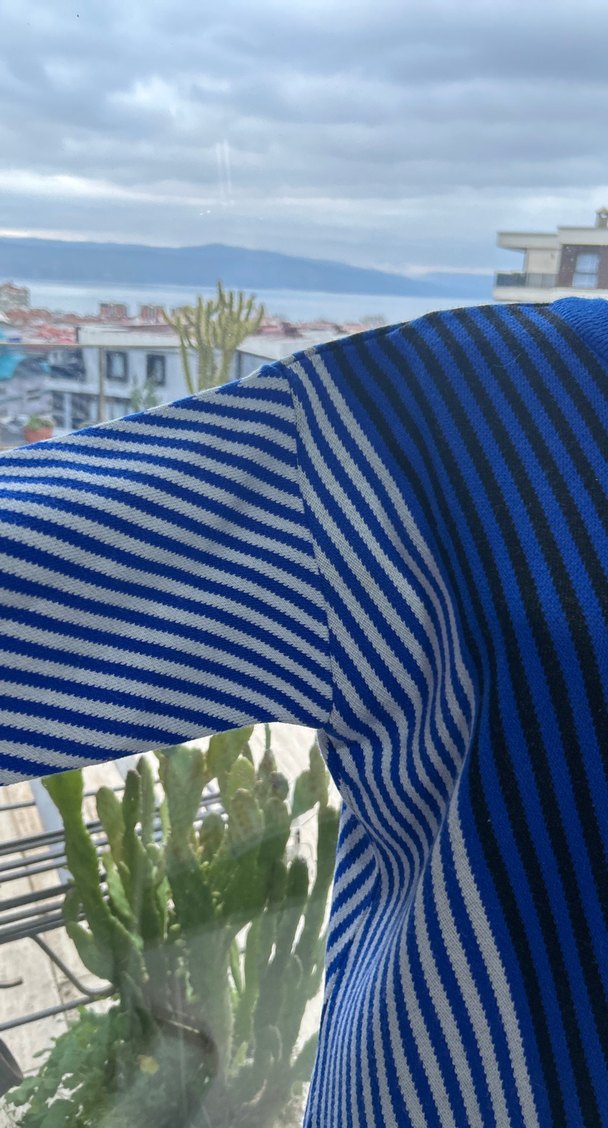 Kadın Mavi Çizgili Uzun Kollu Triko Kazak - Görsel 2