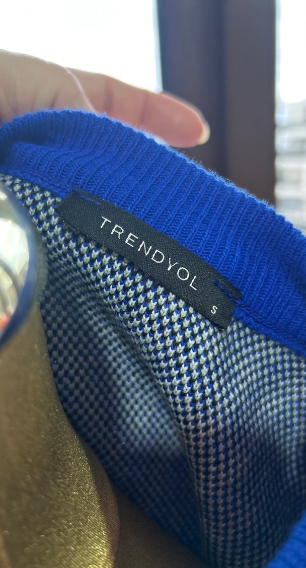 Kadın Mavi Çizgili Uzun Kollu Triko Kazak - Görsel 3