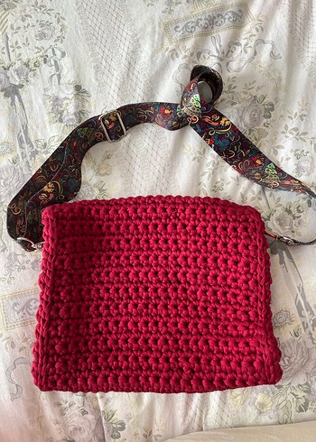 Bordo Örgü Bohem Kadın Çanta - Görsel 2