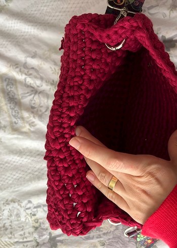 Bordo Örgü Bohem Kadın Çanta - Görsel 3