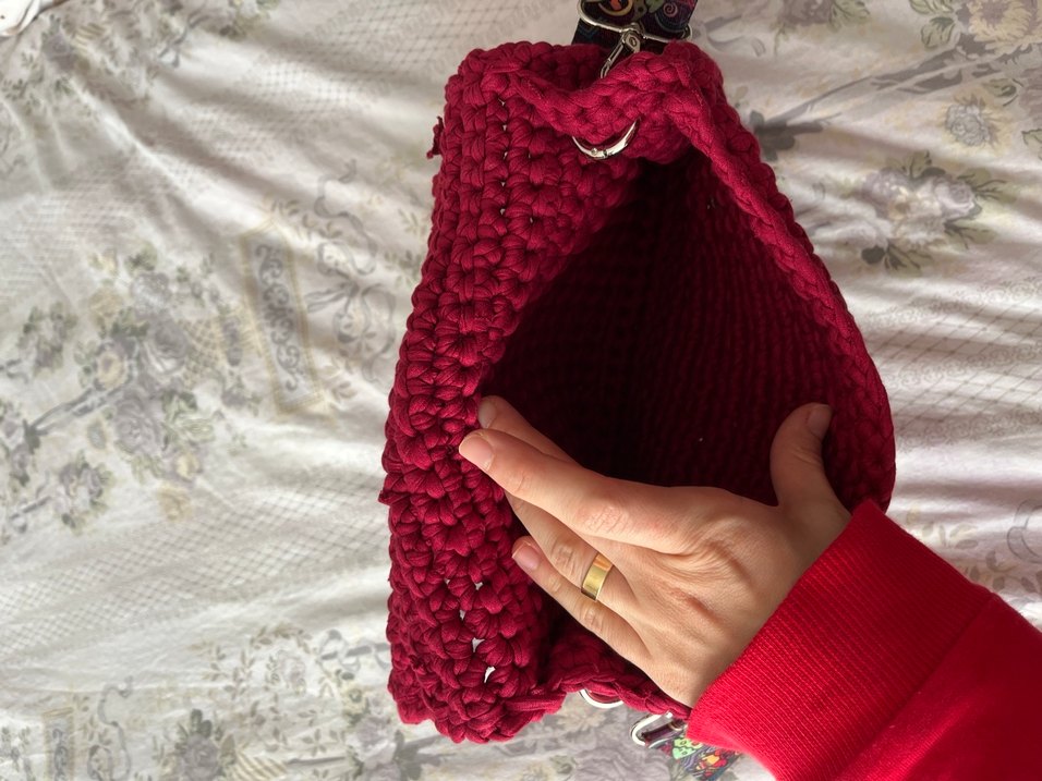 Bordo Örgü Bohem Kadın Çanta - Görsel 3