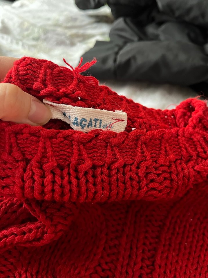 Kırmızı Bohem Boğazlı Triko Kazak - Görsel 2