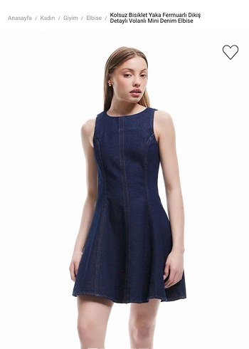 Koton Koyu Lacivert Mini Denim Elbise