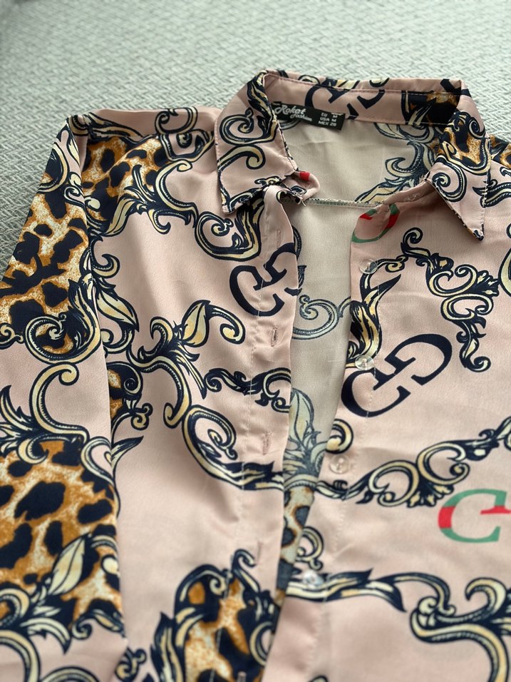Leopar Desenli Pembe Uzun Kollu Bluz — görsel 5/6