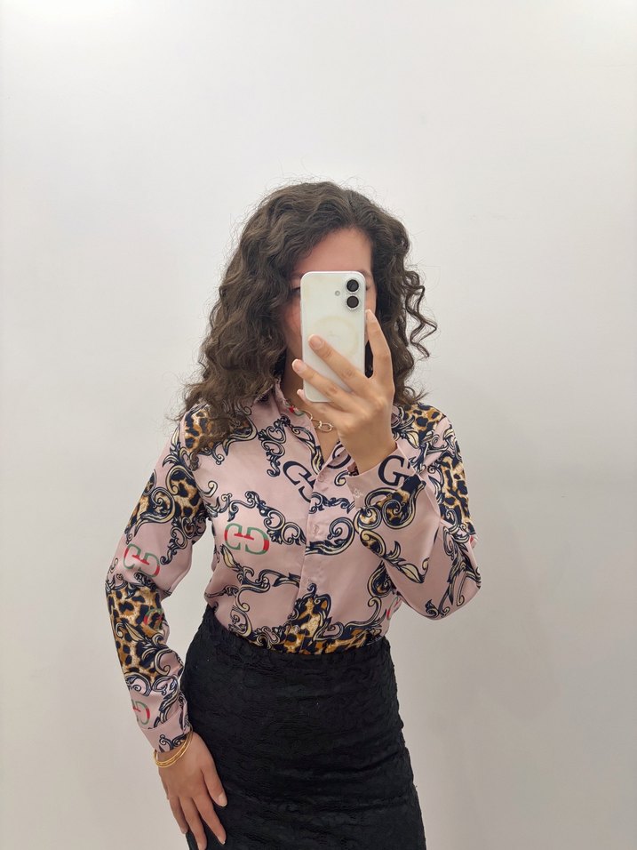 Leopar Desenli Pembe Uzun Kollu Bluz — görsel 3/6