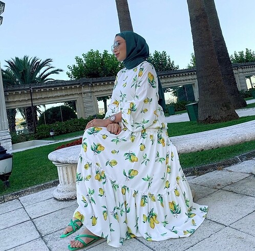Diğer Beyaz yeşil sarı limon elbise