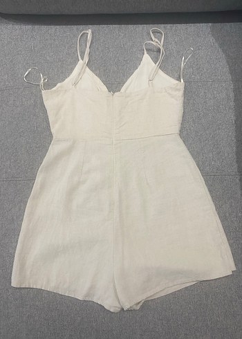 Düğmeli Keten Mini Kadın Tulum - Görsel 2