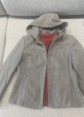 Diğer Gri Kapüşonlu Düğmeli Midi Kabanı