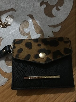 stradivarius kücük cüzdan leopar desenli siyah
