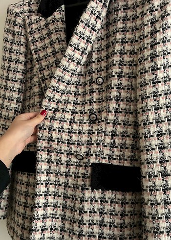 s Beden Düğmeli Midi Desenli Kadın Blazer
