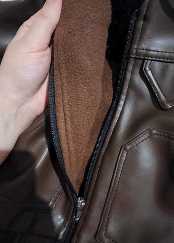 Erkek Çocuk Kahverengi Deri Biker Ceket - Görsel 2