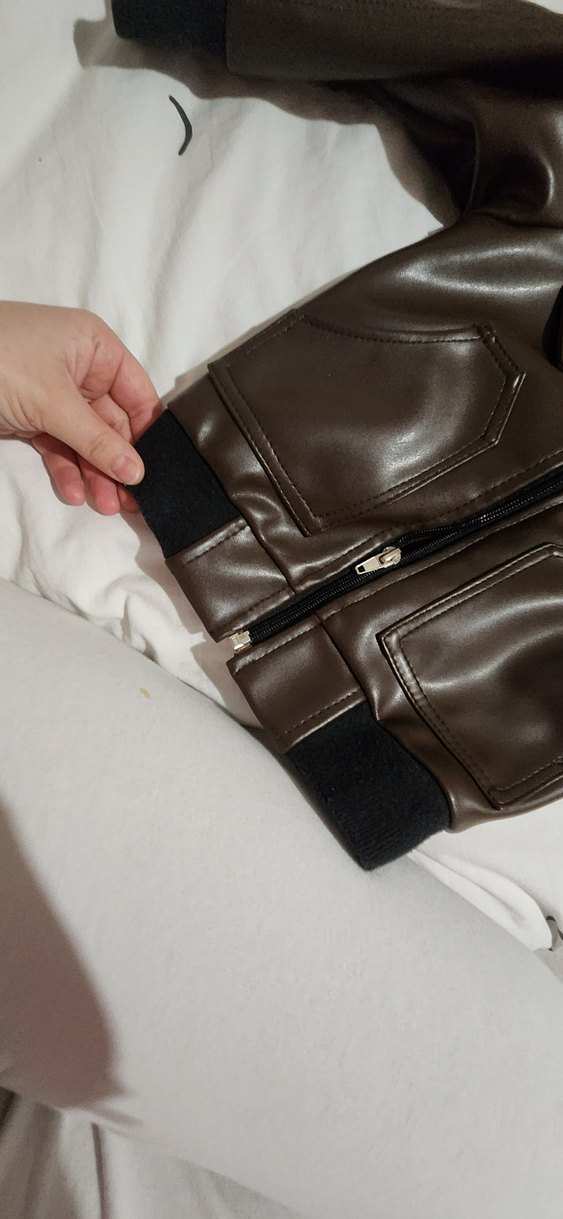 Erkek Çocuk Kahverengi Deri Biker Ceket - Görsel 4