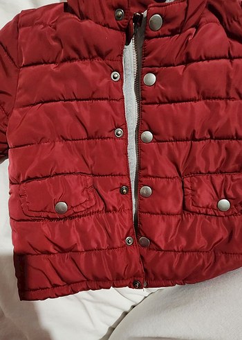 Bordo Erkek Çocuk Kapüşonlu Düğmeli Mont - Görsel 4