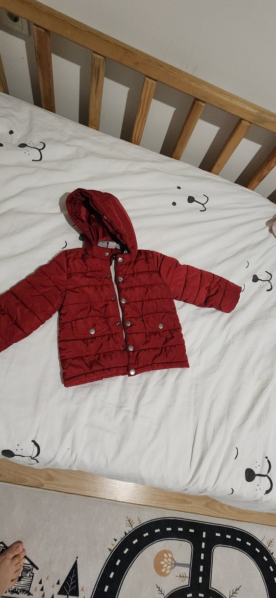 Bordo Erkek Çocuk Kapüşonlu Düğmeli Mont - Görsel 2
