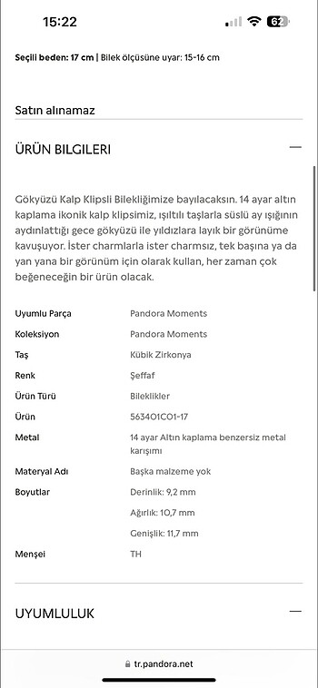  Beden 14 ayar pandora bileklik