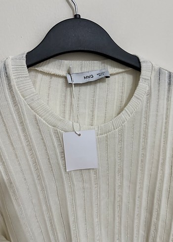 Bej, Kısa Kollu, İnce Çizgi desen Kadın Bluz - Görsel 7