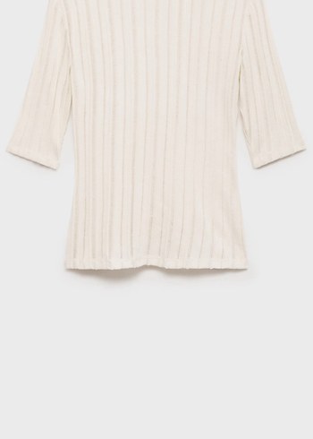 Bej, Kısa Kollu, İnce Çizgi desen Kadın Bluz - Görsel 4