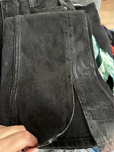 s Beden siyah Renk Desenli denim pantolon