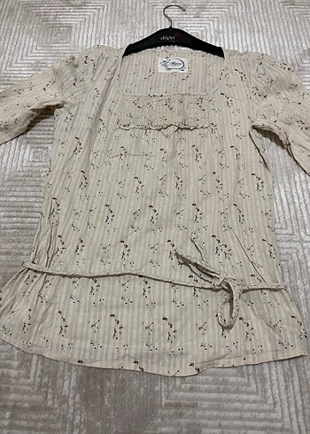 Bej Bohem Uzun Kollu bel kısmı kemerli Bluzu - Görsel 2