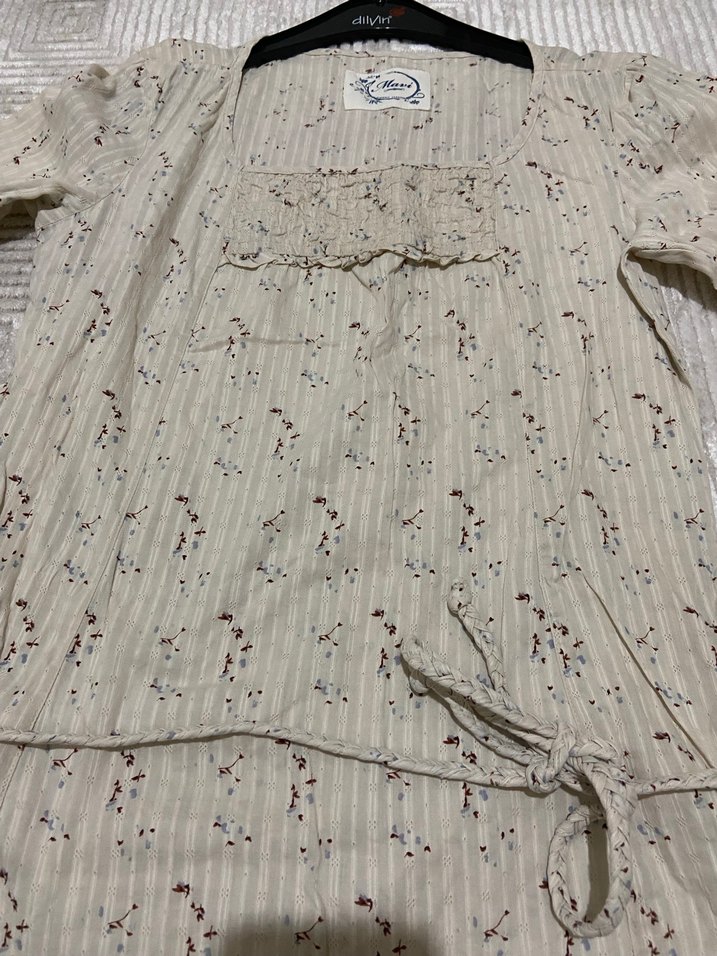 Bej Bohem Uzun Kollu bel kısmı kemerli Bluzu - Görsel 5