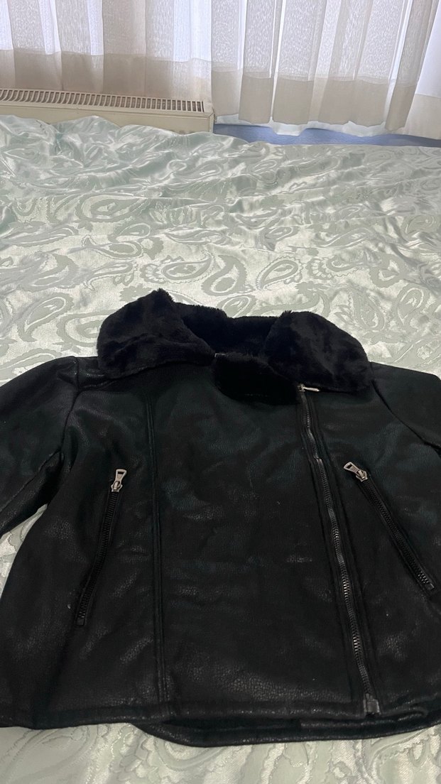 Kürk Detaylı Siyah Deri Kadın Ceket - Görsel 2