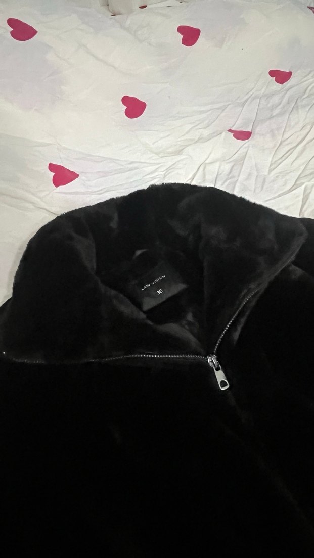 Siyah Kadın Kürk Detaylı Uzun Kollu Mont - Görsel 2