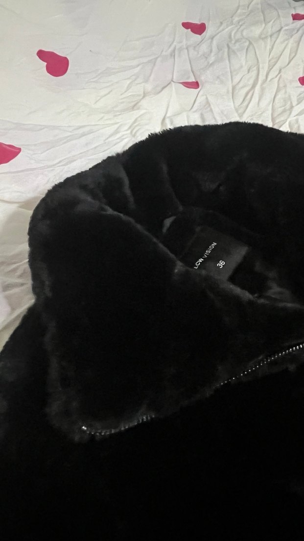 Siyah Kadın Kürk Detaylı Uzun Kollu Mont - Görsel 3