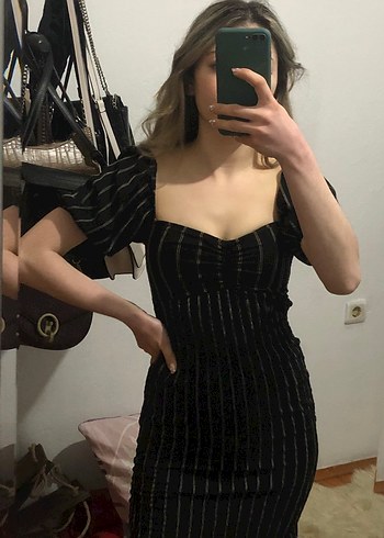 Bershka Bershka Çizgili Siyah Kalem Elbise