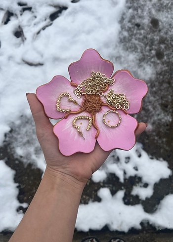 Işıltılı pembe çiçek tabak - Görsel 2