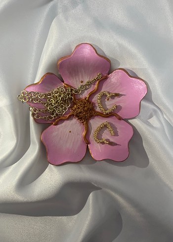 Işıltılı pembe çiçek tabak - Görsel 5