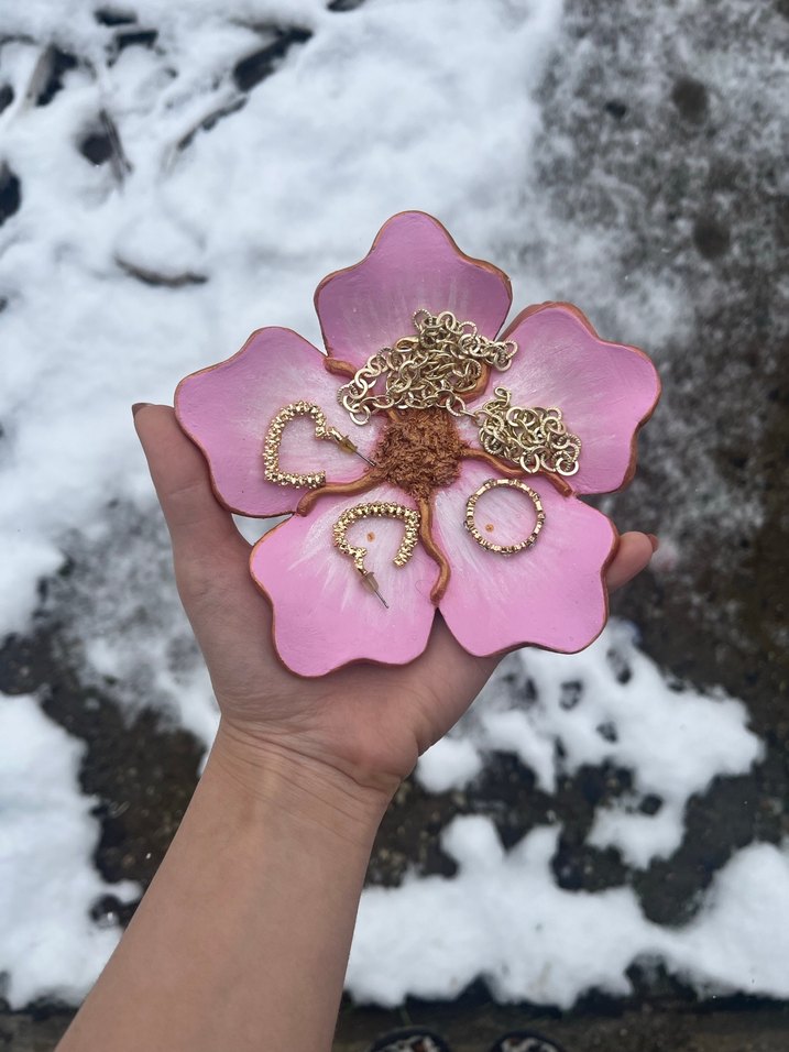 Işıltılı pembe çiçek tabak - Görsel 2