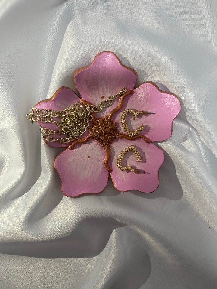 Işıltılı pembe çiçek tabak - Görsel 5