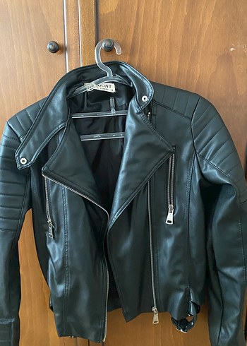 s Beden siyah Renk Kadın Siyah Deri Biker Ceket